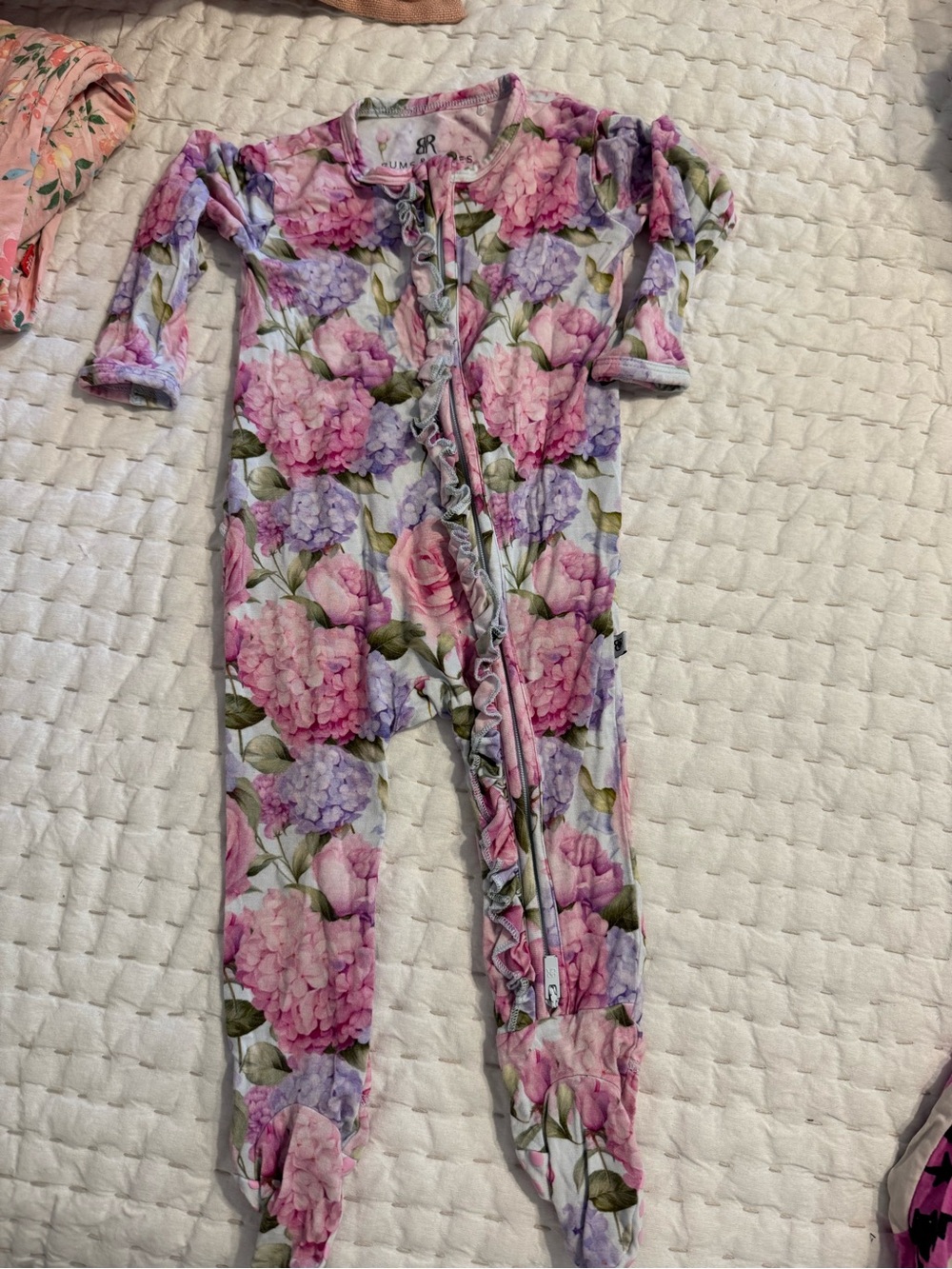 Bums & Roses 6-9 floral hydrangea pajama footie sleeper